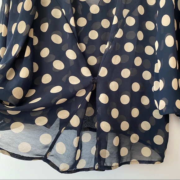 Navy & Tan Polka Dot Pintuck Sleeve Dolman Blouse - Picture 8 of 11